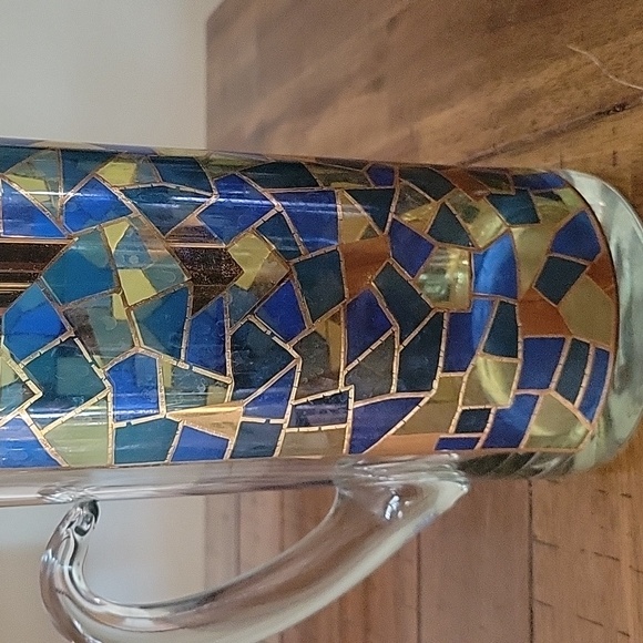 Vintage MCM Martini Cocktail Pitcher 22K Gold Mosaic West Virginia Glass Co - Picture 2 of 7